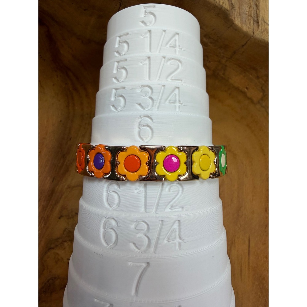 Multicolor Enamel Daisy Flower Gold Tone Stretch Bracelet Retro Floral Kidcore - Picture 8 of 8